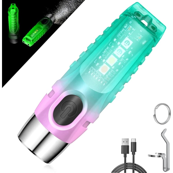Kraftig USB oppladbar mini-LED-lommelykt med UV/hvitt/rødt blått sidelys, magnetisk EDC for nødcamping