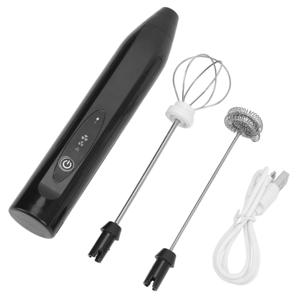Håndholdt elektrisk mikser USB-lading Anti-skli håndtak Elektrisk blendermikser med 2 rørehoder for husholdningskakebutikk Svart