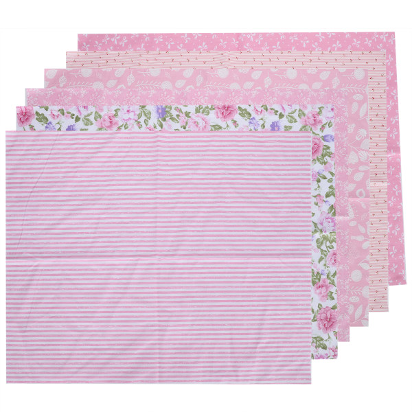 6 Stk Bomuldsstof Twill Print Klud DIY Håndlavet PatchWork Quilting Syning Craft 50x40cm (Pink (6 farver))