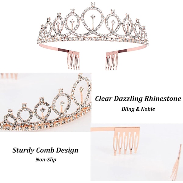 Rosegull Bursdagsdronning Krone og Sash Sett - Kvinners Rhinestone Tiara og Bursdag Sash for Bursdagsfeiringer