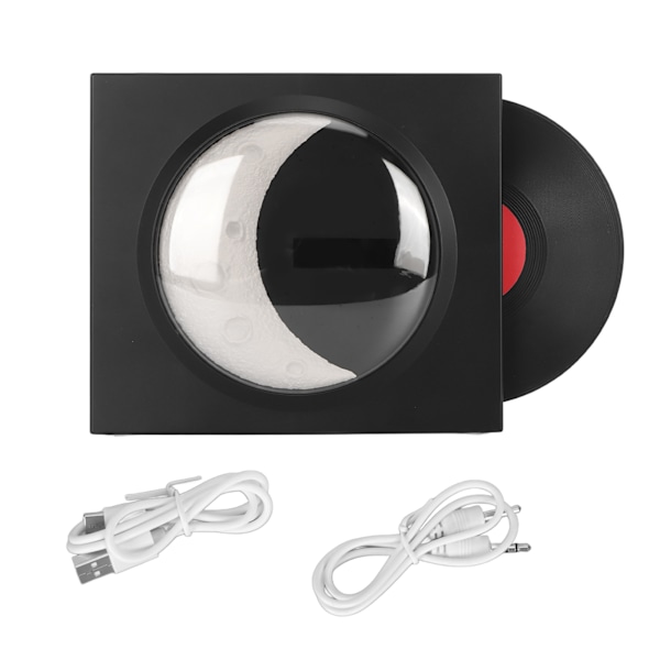 Retro Bluetooth-högtalare väckarklocka Vintage skivspelarmodell med måne och stjärna nattlampa för sovrumsinredning Svart
