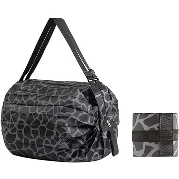 Bærbar sammenleggbar handlepose (svart leopardmønster) med stor kapasitet og multifunksjonell oppbevaringsveske, sporty reiseskulderveske