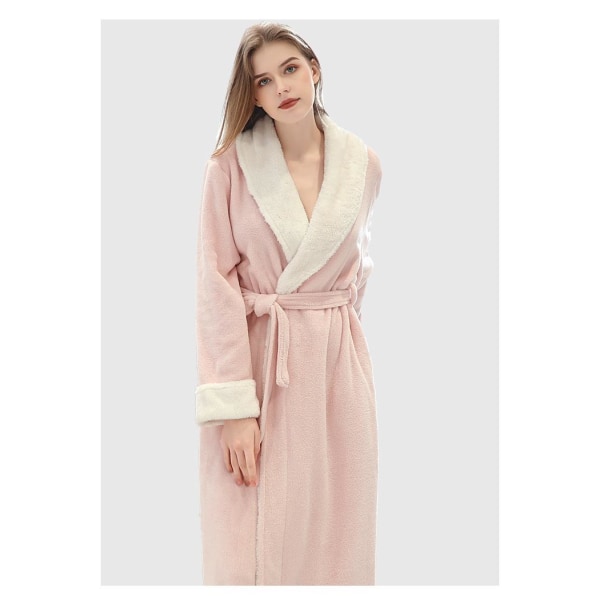 Kvinders badekåbe efterår og vinter Yupao broderet LOGO skønhedssalon SPA sweatshop pyjamas natkjole, pink, L