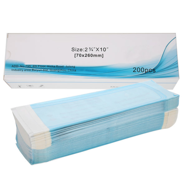 200 stk / eske engangs selvforseglende rengjøringspose for tannverktøy (70 x 260 mm)