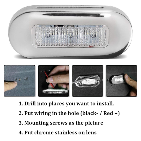 12V DC LED Gangstilyslys Oval Form 3 Lampeperler IP67 Vandafvisende til Marinebåd RV Varmt Hvid