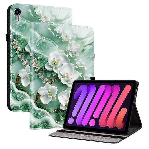 Leather Case with Printed Pattern and Stand for iPad mini (2024)/(2021) with Card Slots