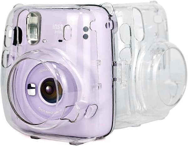 Crystal Camera Case with Adjustable Rainbow Shoulder Strap Compatible with Fujifilm Mini 11 Camera, Clear