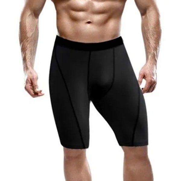 Män Kort Leggings Polyester Elastisk Snabbtorkande Män Sportbyxor för Sport Basketboll Fotboll Svart XL
