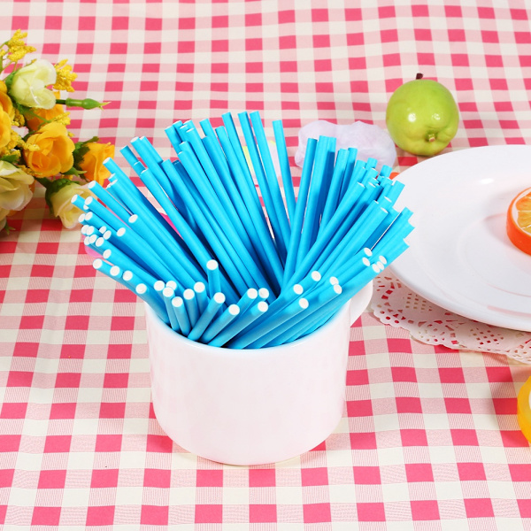 100 st/set Färgglada klubbor pinnar Cake Pop pinnar för godis choklad 10cm Blå