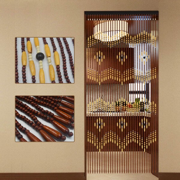Träpärlgardiner för dörrar, vardagsrumsdörrar, rumsavdelare i retrostil, garderobsväggar, handgjorda gardiner, 31 trådar, 90 x 175 cm