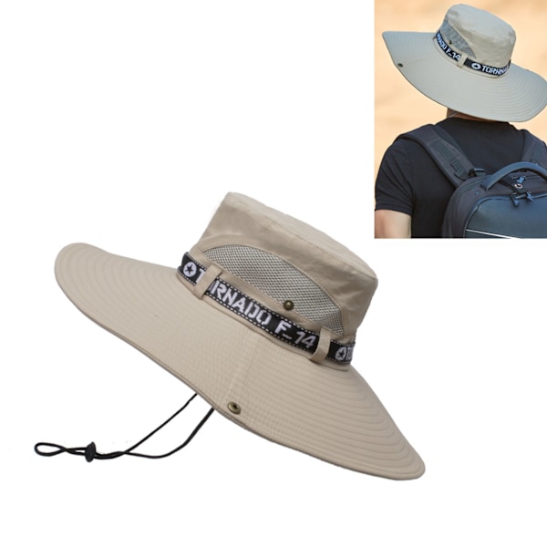 Fiskeskyddande Solhatt i Andningsbart Bomulls-Polyester, Stor Brätte, för Män, Sommar, Bergsklättring, Beige