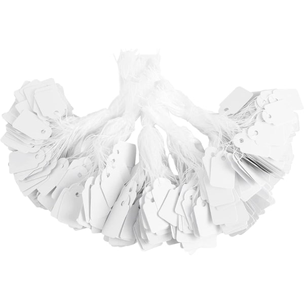 500 paperia hintalappua (valkoinen, 2x3cm), kaiverrettavat tyhjät hintalaput kaulanauhalla, sopivat häälahjojen, vaatteiden ja korujen pakkaamiseen