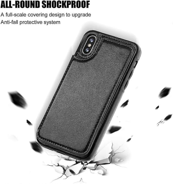 Iphone Xs Iphone X Wallet Case With Card Holder, Double Magnetic Closure - Black