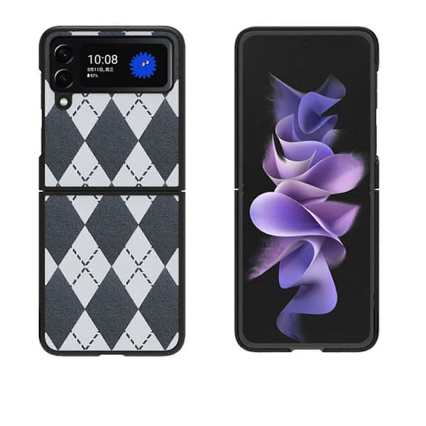 Geometric Rhombus Case Compatible with Samsung Galaxy Z Flip 4, PC Frame & PU Leather Shockproof Protective Cover