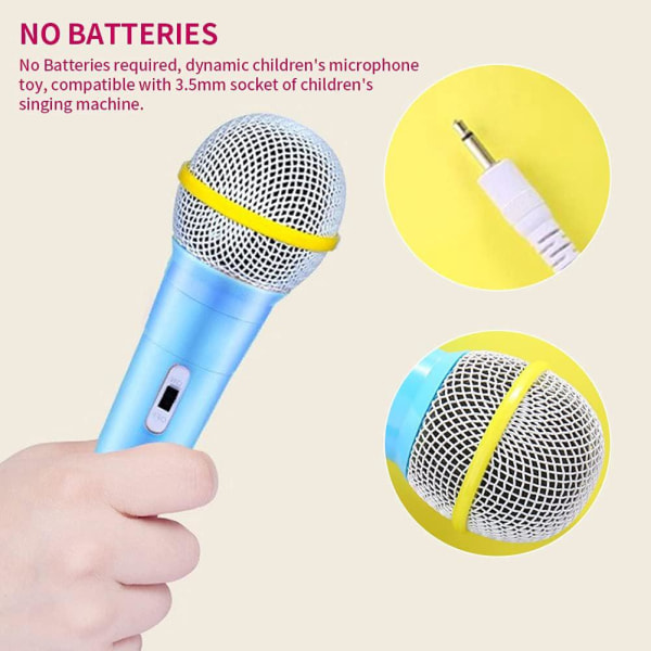To kablede mikrofoner, 3,5 mm jack-kablet dynamisk mikrofon, batterifritt lys, barnesangmaskin, kablet husholdningsmikrofon (blå + rosa)