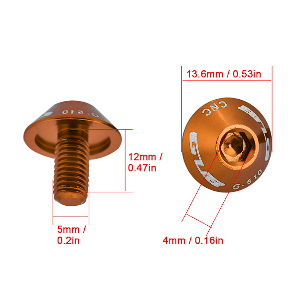 GUB G-510 2st M5 * 12mm Cykel Vattenflaskhållare Hållare Skruvbultar (guld)