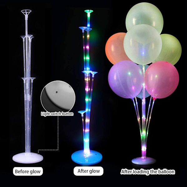 Ballongstativsett med fargerik LED-belysning i plast, ballongstativbrakett, ballongstenger for bursdagsfest og bryllupsdekorasjon