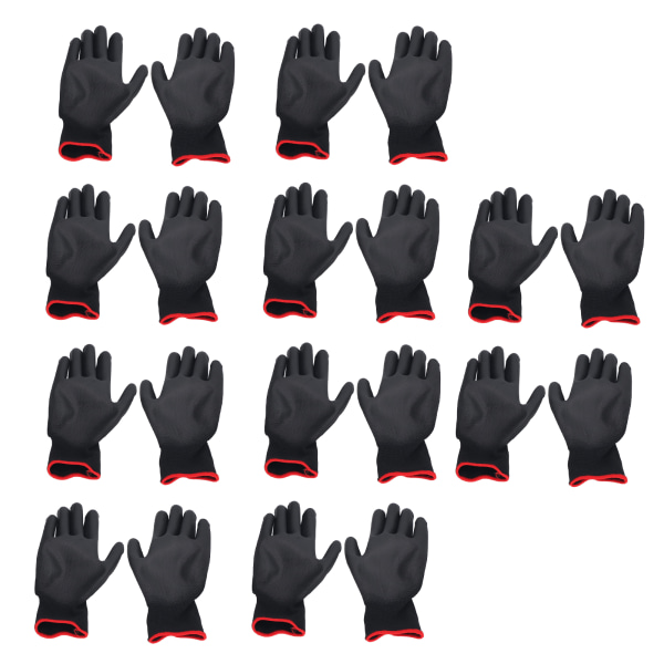 10 par sikkerhetsarbeidshansker PU-belagt statisk sikker nylon Generelt svart med rød kant 7(S)