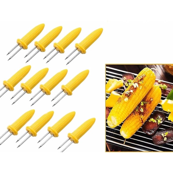 Rustfrit stål BBQ majsholdersæt - 12 pakke majsspyd med dobbelt ben til grillning, frugtgafler, køkkenværktøj