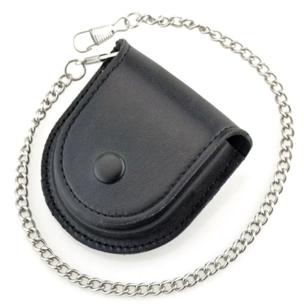 1 brunt læderbetræk Klassisk lommeurskasse Lommeursopbevaringsboks med detailkasse Vintage pose, sort sæt med sølvkæde