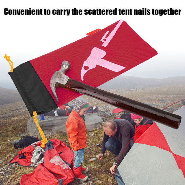 Telt Camping Teltpinne Hammer Nail Pouch Svart Peg Nails Stake Oppbevaringspose (rød)