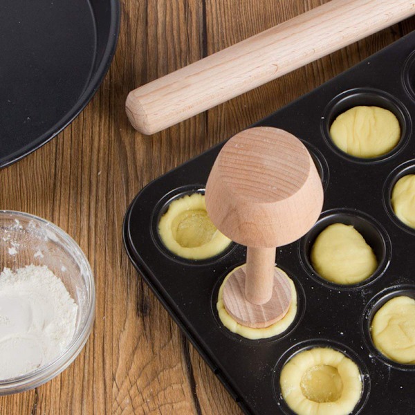 Egg Tarts Tamper Dobbeltsidig Treverk Pastry Pusher DIY Baking Forming Kjøkkenverktøy