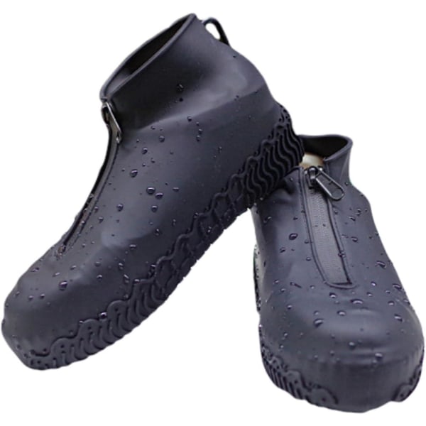 Mustat XL uudelleenkäytettävät kengänsuojat - Vedenpitävät silikonisuojat vetoketjulla, liukumattomat, taitettavat, ulkosadekenkäsuojat (1 pari)