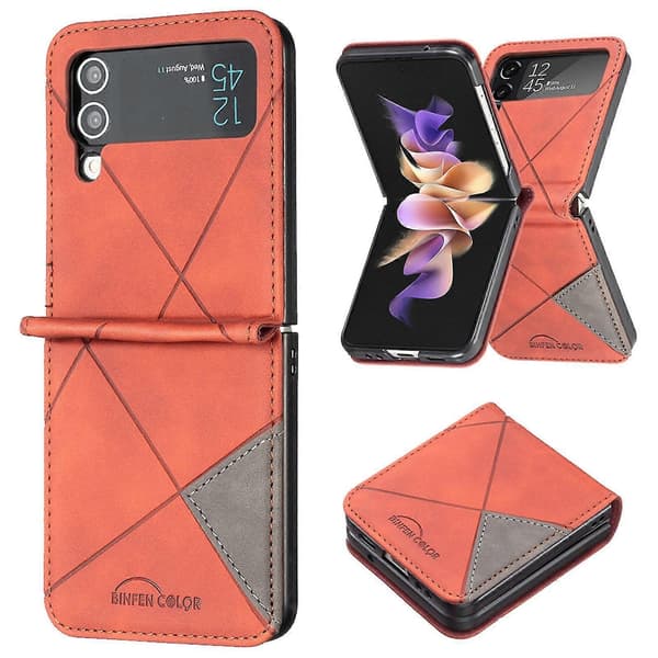 Geometric Pattern Case Compatible With Samsung Galaxy Z Flip 4, Hard PC Frame + Shockproof PU Leather Cover