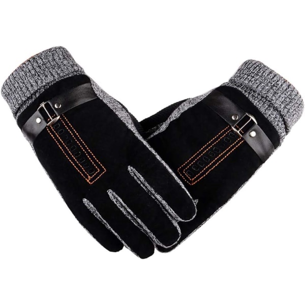 Miesten hanskat, paksu mokkanahka, kosketusnäytöllinen talvikäsineet (fleecevuorattu) (musta)