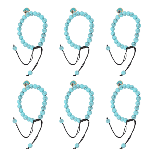 6 stk. Evil Eye Armbånd 8MM Håndvævet Turkisblå Boho Øje Vedhæng Dame Perlearmbånd