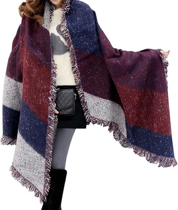 Stor Overdimensioneret Sjal Pashmina Wrap Poncho Tyk Stil Sjal Patchwork Cape Sjal til Kvinder