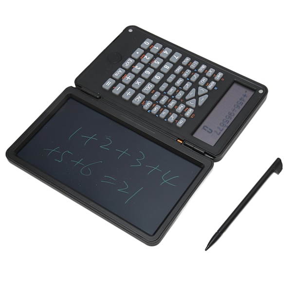 Lommeregner med notesblok, bærbar, 10 cifre LCD-display, videnskabelig lommeregner til skole, kontor, møder og familie, sort