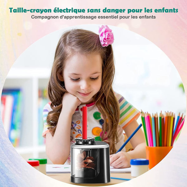 Batteridrevet elektronisk blyantspidser til børn med manuelle og elektriske slibemuligheder og beholder