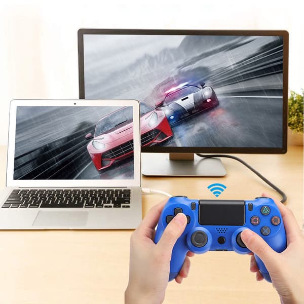 Plast ABS V2 Program Intelligent Trådløs Bluetooth Gamepad Spillkontroller med Hodetelefonhull for PS4 Blå