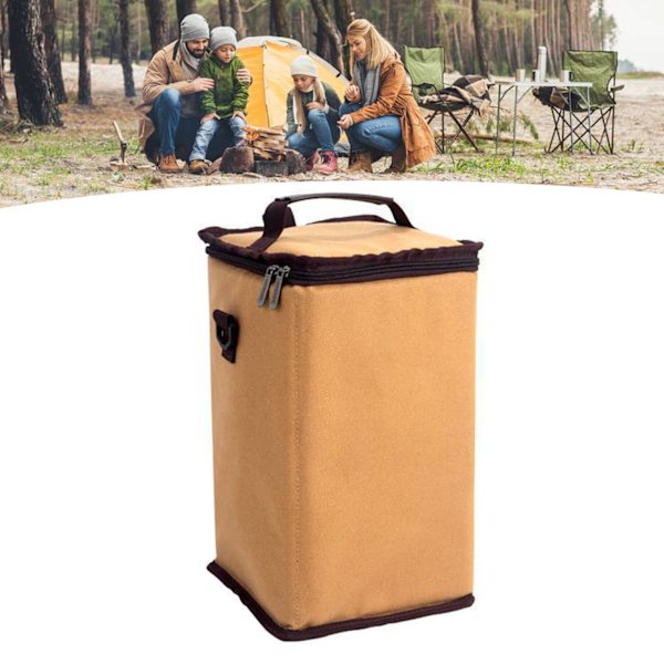 Lagrepose for Campinglys - Canvas, Stor Kapasitet, Utendørs Campinglampepose med Avtakbar Skulderstropp, Liten Kvadratisk