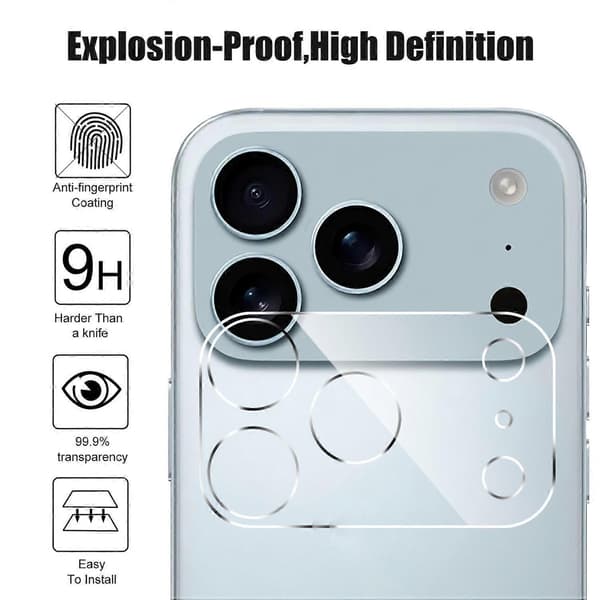 Camera Protector for iPhone 17 Pro Max, Arc Edge, Clear Tempered Glass Film