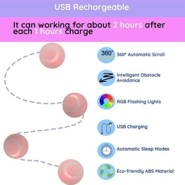 2 Pcs Cat Toy Automatic Rolling Ball, Automatic Moving Rolling Ball for Indoor Cats with USB Charging (Pink & Blue)