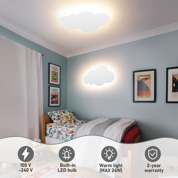 Cloud Light seinävalaisin Moderni akryylivarjostin integroiduilla LED-valoilla lasten makuuhuoneen lämpimän valkoiseen valaistukseen