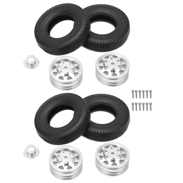 2st RC-legering bakhjulsnavfälgar med 21 mm bredd gummidäck för Tamiya 1/14 Traktor Dumper TrailerSilver