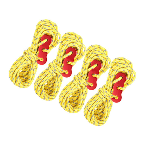 4 st Set Reflextält Vindrep Camping String Guy Line med S Ring Spänne Krok (Gul)