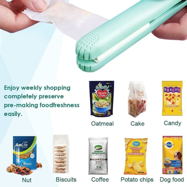 Mini Food Bag Sealer (grønn), bærbar minipose-forsegler med intelligent hengende folievarmekontroll for lufttett matkonservering.
