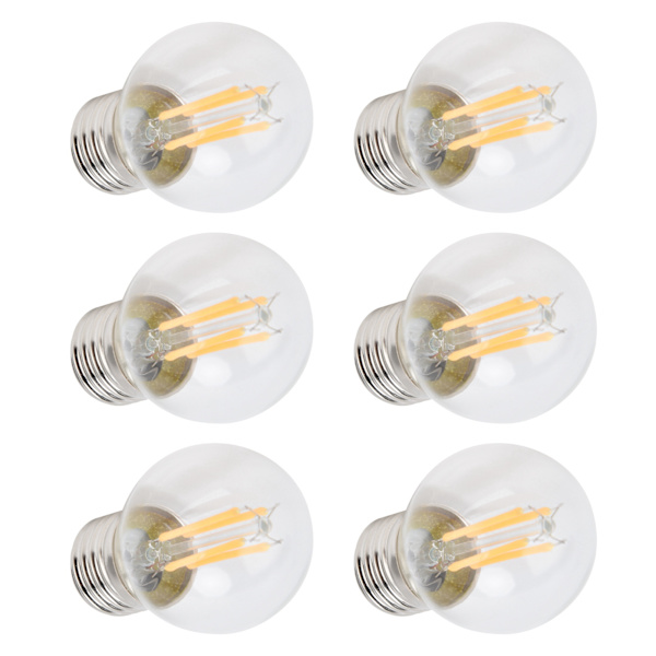 6 stk. G45 E27 LED-pære Transparent dæmpbar glødetrådspære til lysekrone bordlamper varmt lys 4W 220V