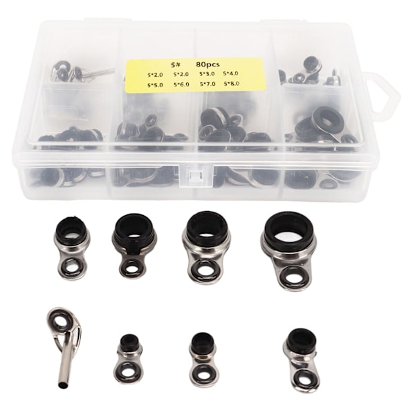 80 st. Fiskeguide Ring Set Rostfritt Stål Keramik 8 Olika Storlekar Guide Rings för Alla Fiske Spön