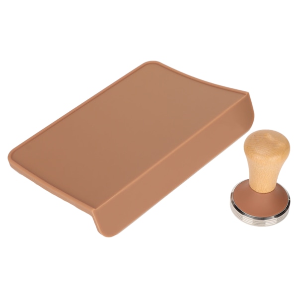 Överdimensionerad kaffepressningsdyna och träkaffepressset Dammtät silikonpressningsmatta för hemmet Brun 58MM kaffepress