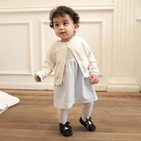 Svart 13 cm dopbåge Princess Mjuk halkfri First Step Baby Girl dopskor