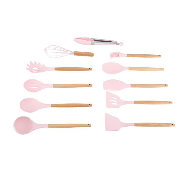 11 stk. køkkenredskaber sæt varmebestandigt sømløst design non-stick behagelig berøring madlavningsredskaber spatel sæt til hjemmet pink