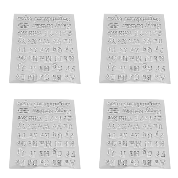 4 stk. klare stempler, tydelig avtrykk, gjentatt påføring, DIY TPR-bokstav dekorative stempler for kortlaging DIY scrapbooking