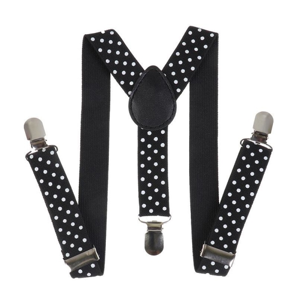 Barnhängslen - svarta prickar, universal för pojkar och flickor, trippelklämma hängslen, elastisk klämma för hängslen