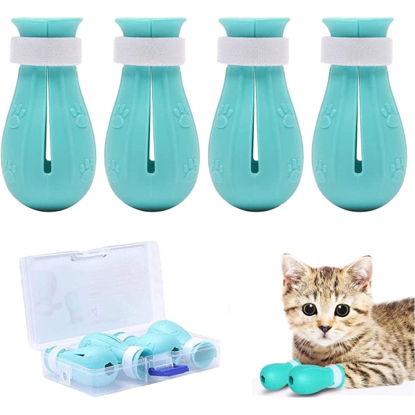 Cat Wash anti-scratch Cat Foot Boots (blå), justerbart katttassskydd för hem, badrum, grooming, terapikontroll