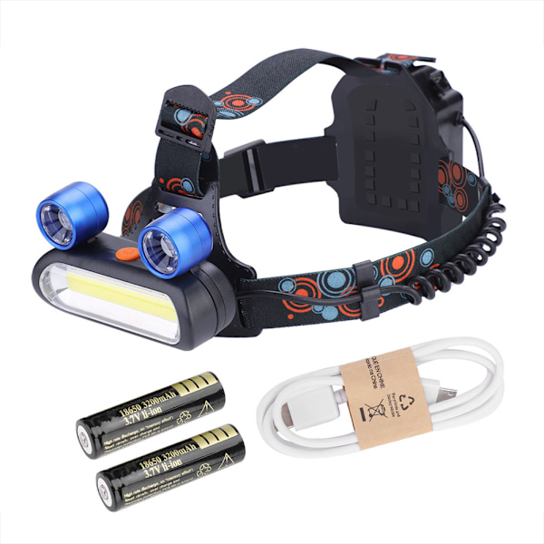 150000LM 2*LED COB Ladattava 2*18650 otsalamppu Pää USB-valo Taskulamppu (sininen)